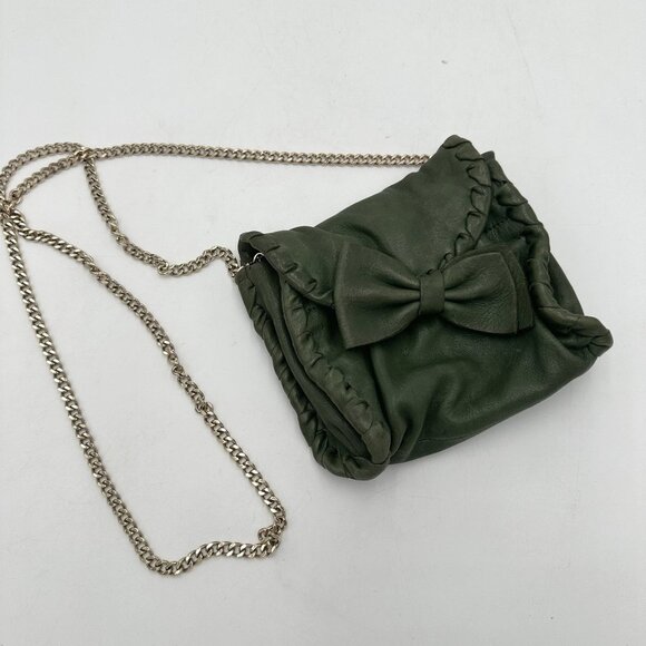 RED VALENTINO Olive Green Leather Clutch Crossbody Bow Bag